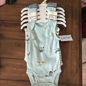 Carter's Aqua and White Sleeveless Bodysuits
